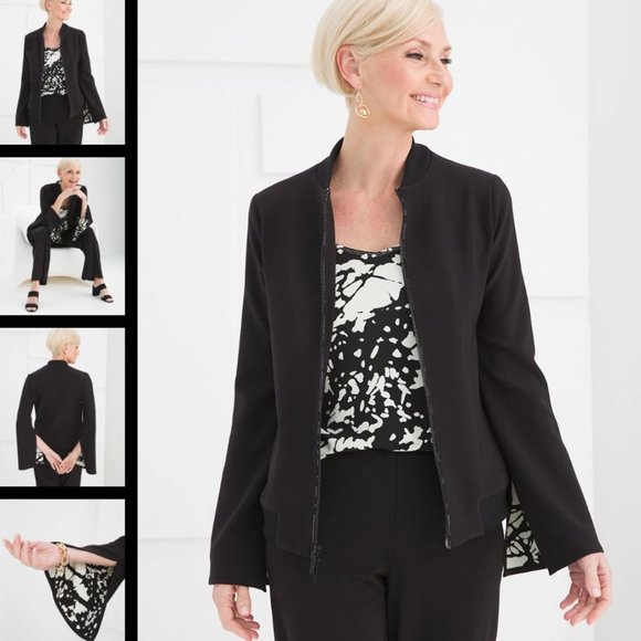 Chicos Easy Chic 4 pc Set Black and White NWT Reg $437.00 Jacket Dress Cami Pant - Picture 1 of 12